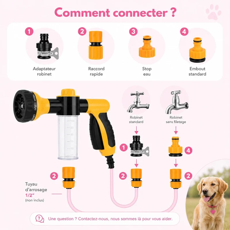 Douchette Bain Chien Shampoing Intégré