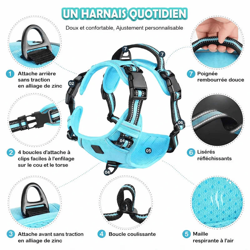 Harnais Anti-Traction Réfléchissant Gros Chien