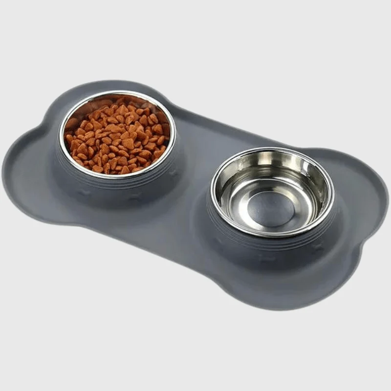 Gamelle Double Silicone Inox Gris Gros Chien