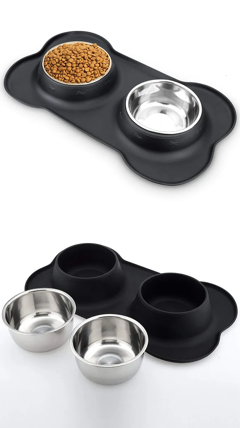 Gamelle Double Silicone Inox Gris Gros Chien