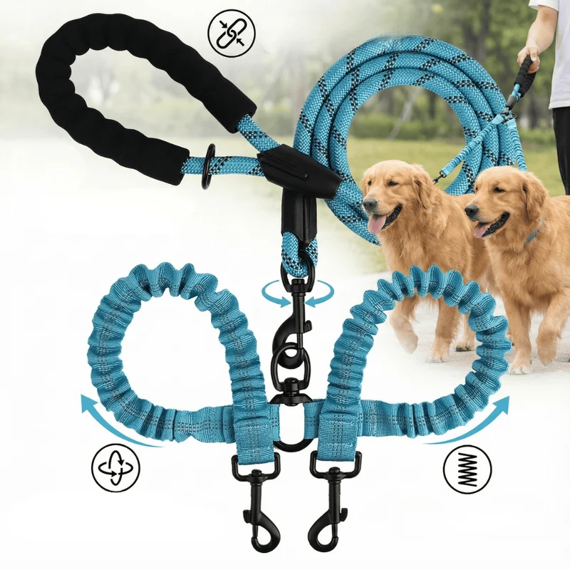 Laisse Double Anti-Enchevêtrement Rotule Chien