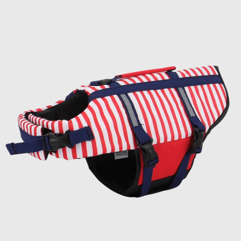 Gilet Sauvetage Chien Rayé Rouge Flotteur
