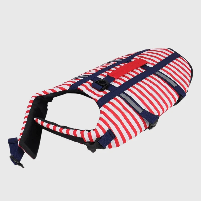Gilet Sauvetage Chien Rayé Rouge Flotteur