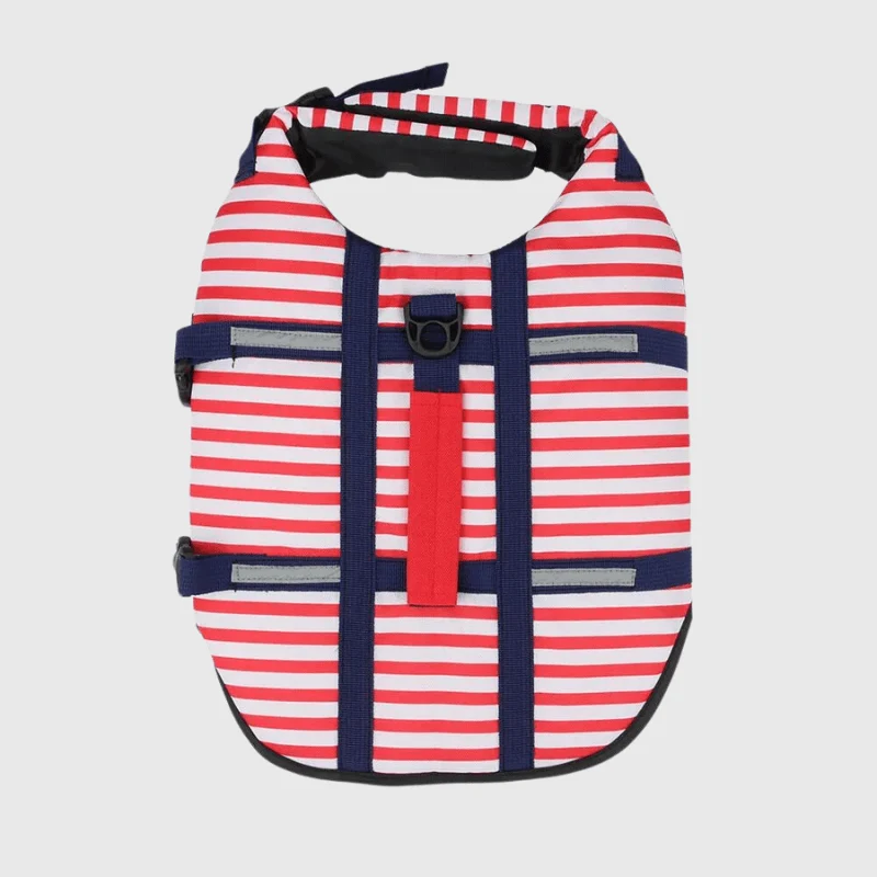 Gilet Sauvetage Chien Rayé Rouge Flotteur