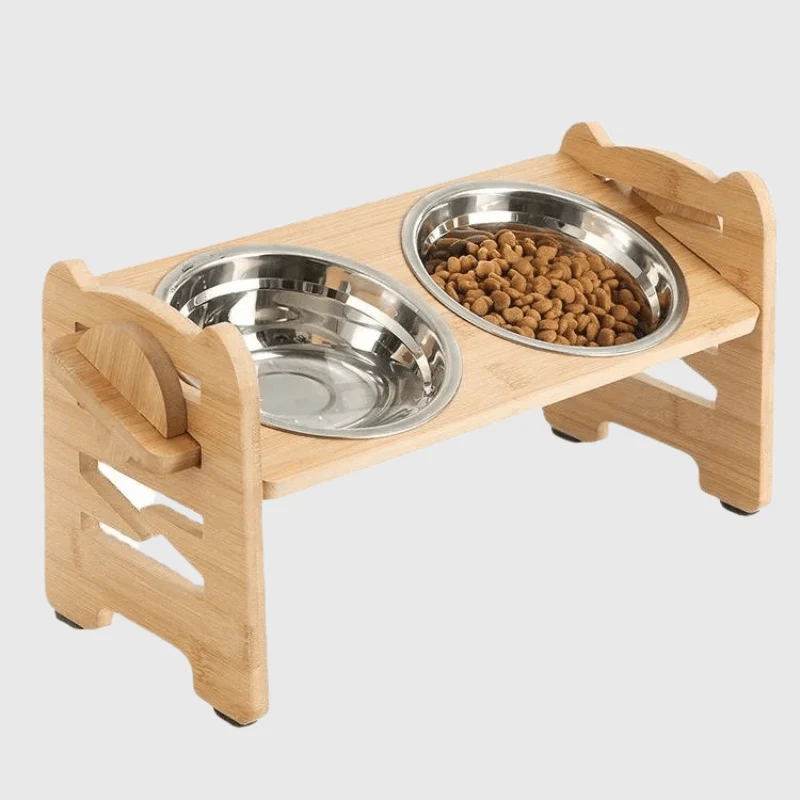 Support Gamelle Bois Surélevé Double Gros Chien