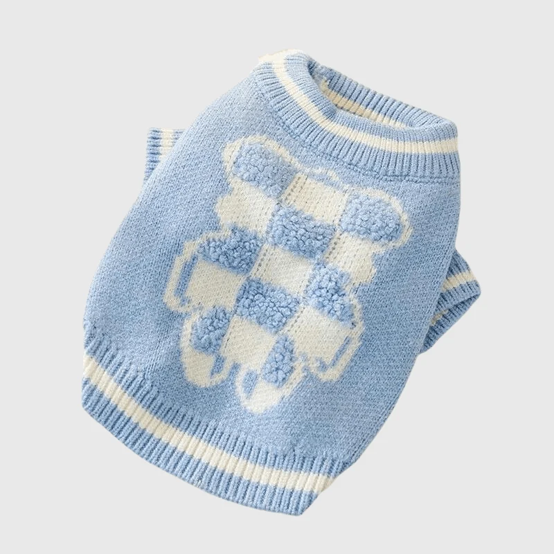 Pull Laine Carreaux Chien Hiver Doux