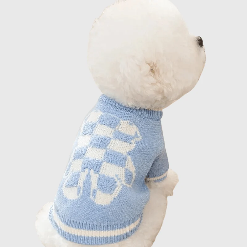 Pull Laine Carreaux Chien Hiver Doux