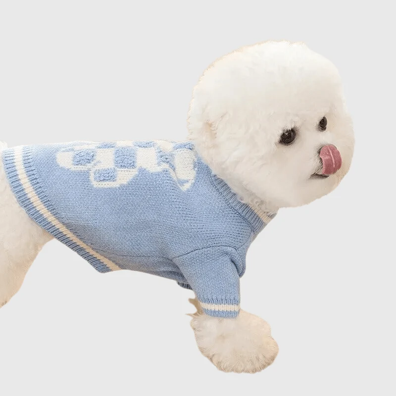 Pull Laine Carreaux Chien Hiver Doux