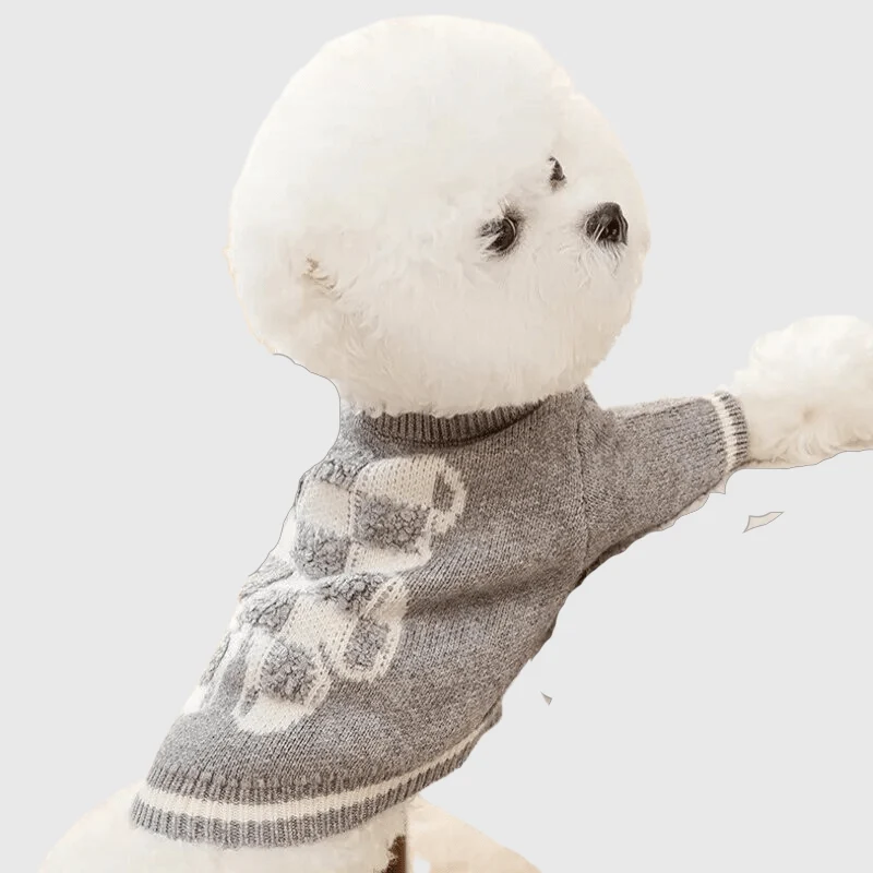 Pull Laine Carreaux Chien Hiver Doux