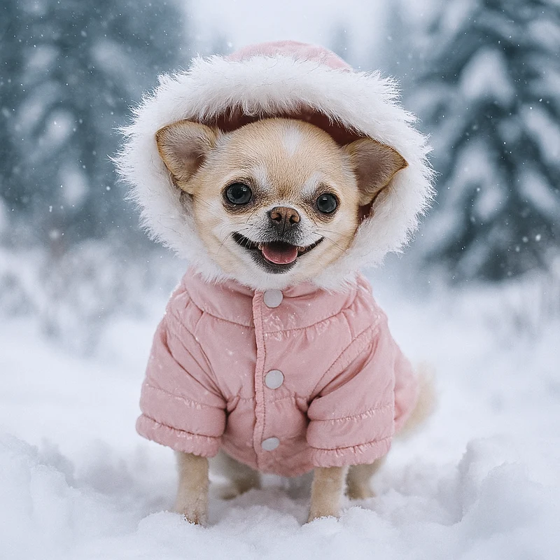 Doudoune Capuche Fourrée Petit Chien Hiver