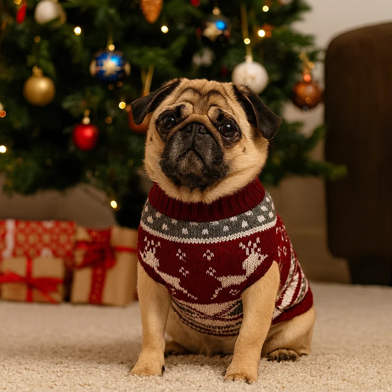Pull Noël Tricot Petit Chien Hiver