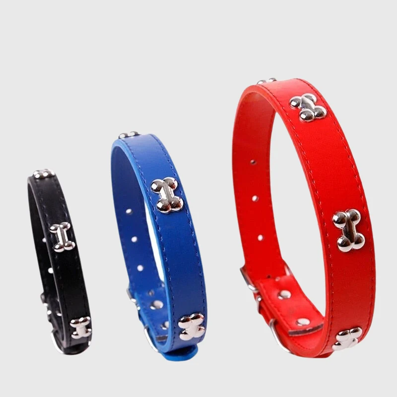 Collier Cuir Motif Os Gros Chien