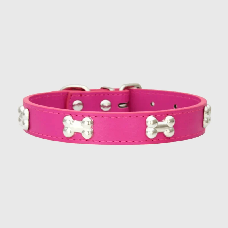 Collier Cuir Motif Os Gros Chien
