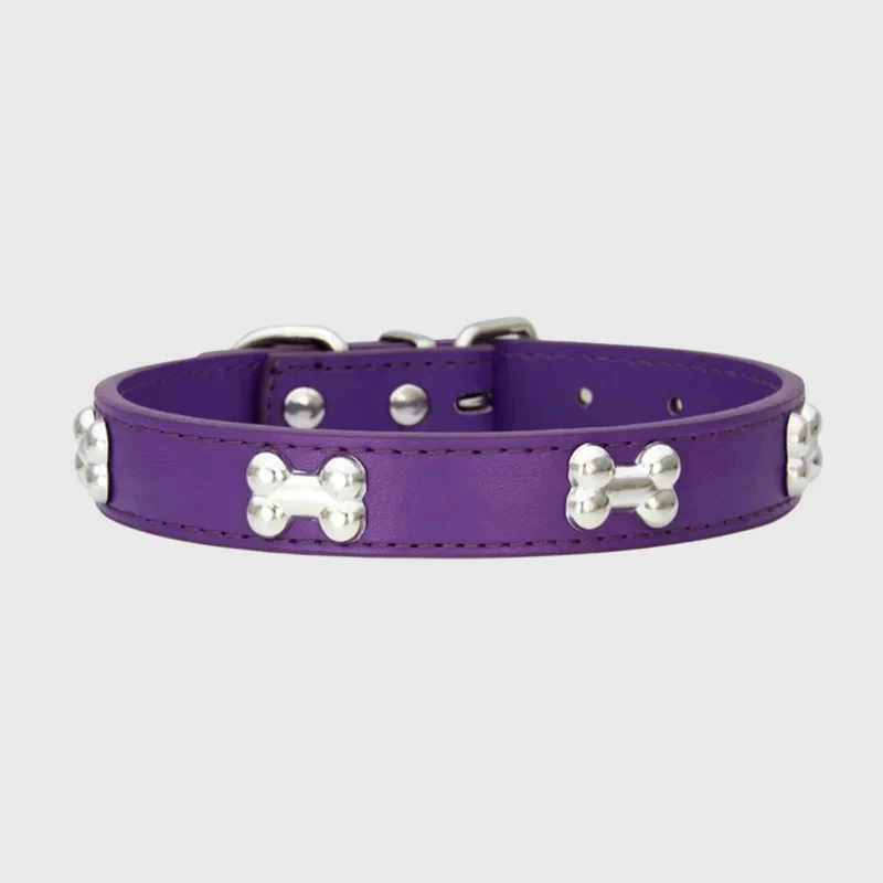 Collier Cuir Motif Os Gros Chien