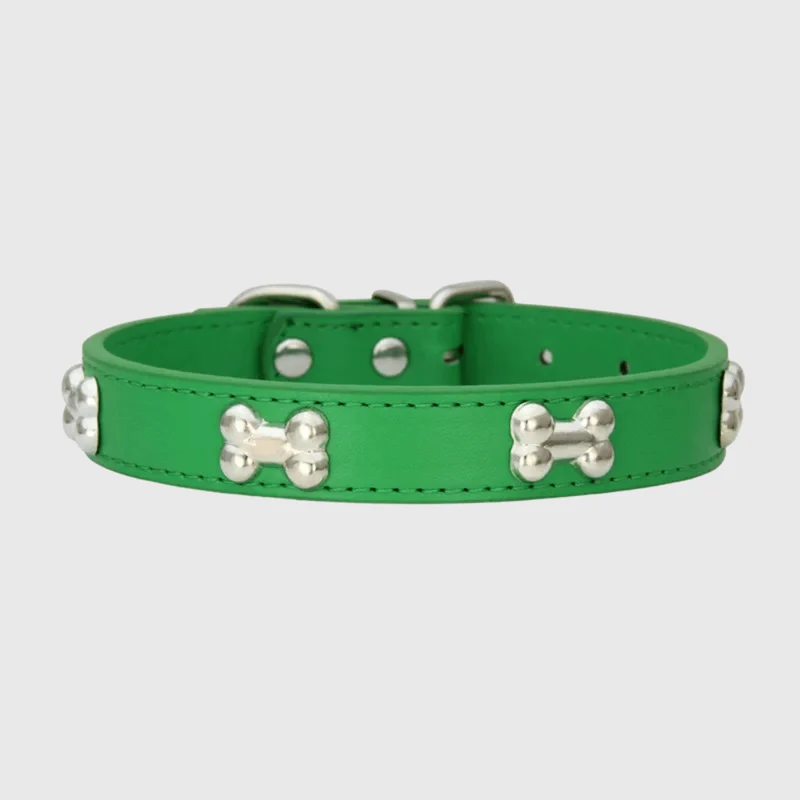 Collier Cuir Motif Os Gros Chien