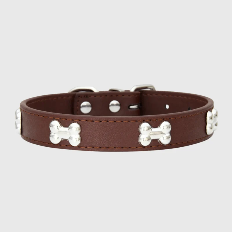 Collier Cuir Motif Os Gros Chien