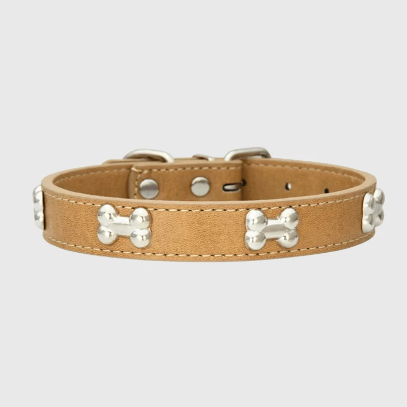 Collier Cuir Motif Os Gros Chien