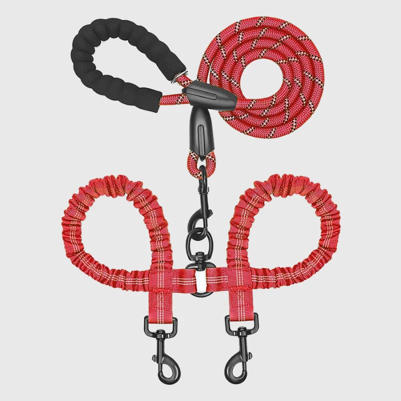 Laisse Double Anti-Enchevêtrement Nylon Gros Chien