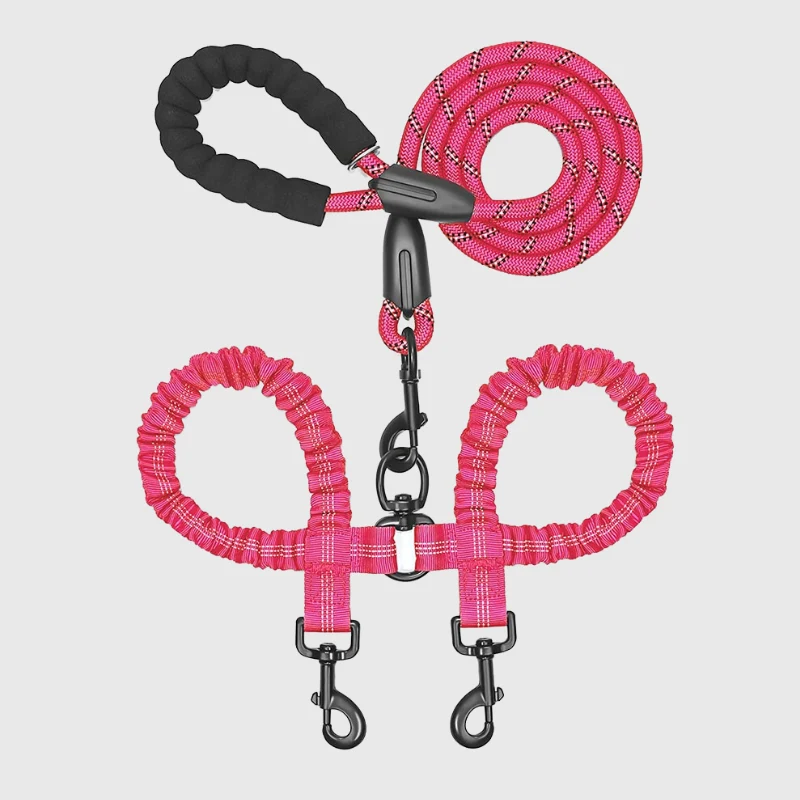 Laisse Double Anti-Enchevêtrement Nylon Gros Chien