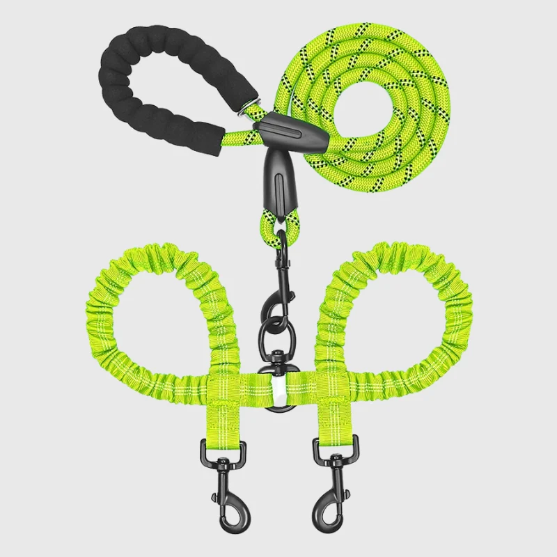 Laisse Double Anti-Enchevêtrement Nylon Gros Chien