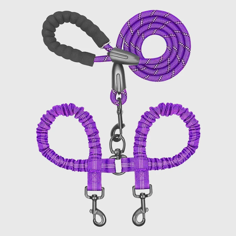 Laisse Double Anti-Enchevêtrement Nylon Gros Chien
