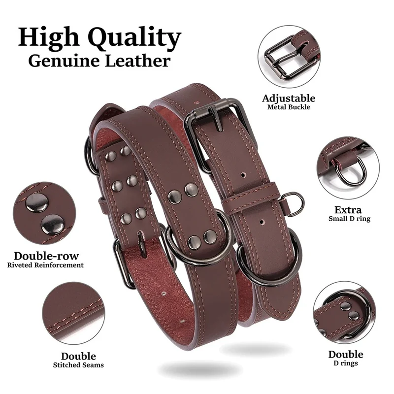 Collier pour chien en cuir véritable marron