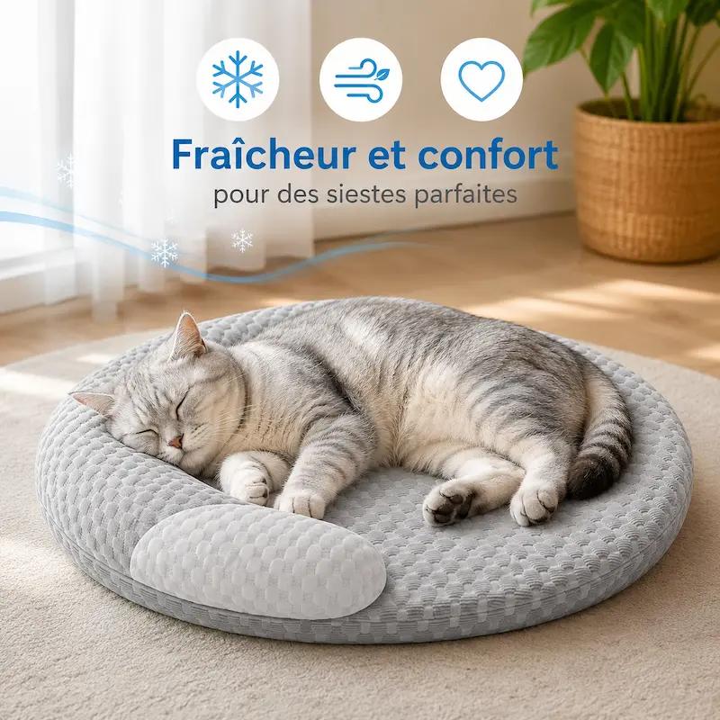 Coussin rafraîchissant chat en soie glacée – Été frais | ChillCat