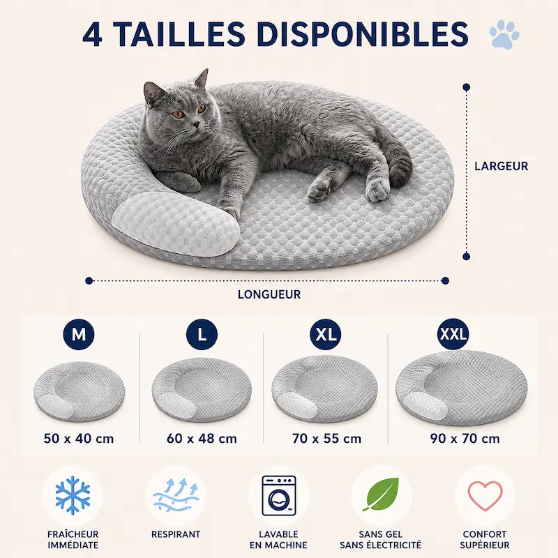 Coussin rafraîchissant chat en soie glacée – Été frais | ChillCat
