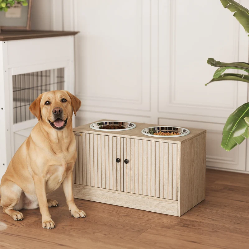 Mangeoire Surélevée Gros Chien Inox Chêne