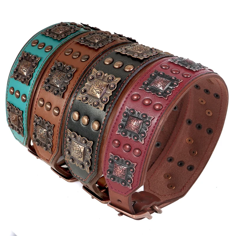 Collier Cuir Véritable Clouté Gros Chien Luxe