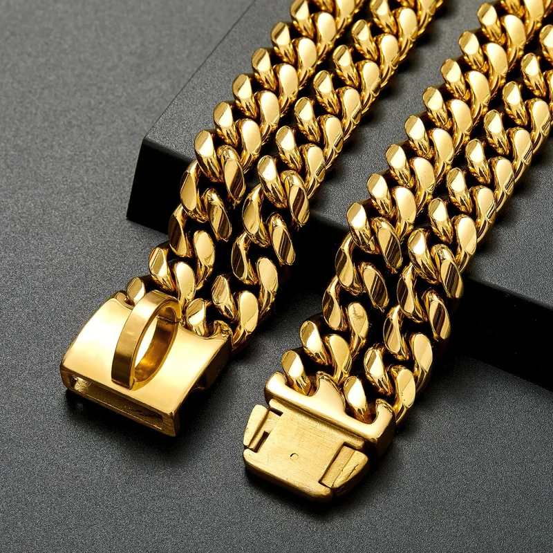 Collier Chaîne Inox Doré Gros Chien Pitbull