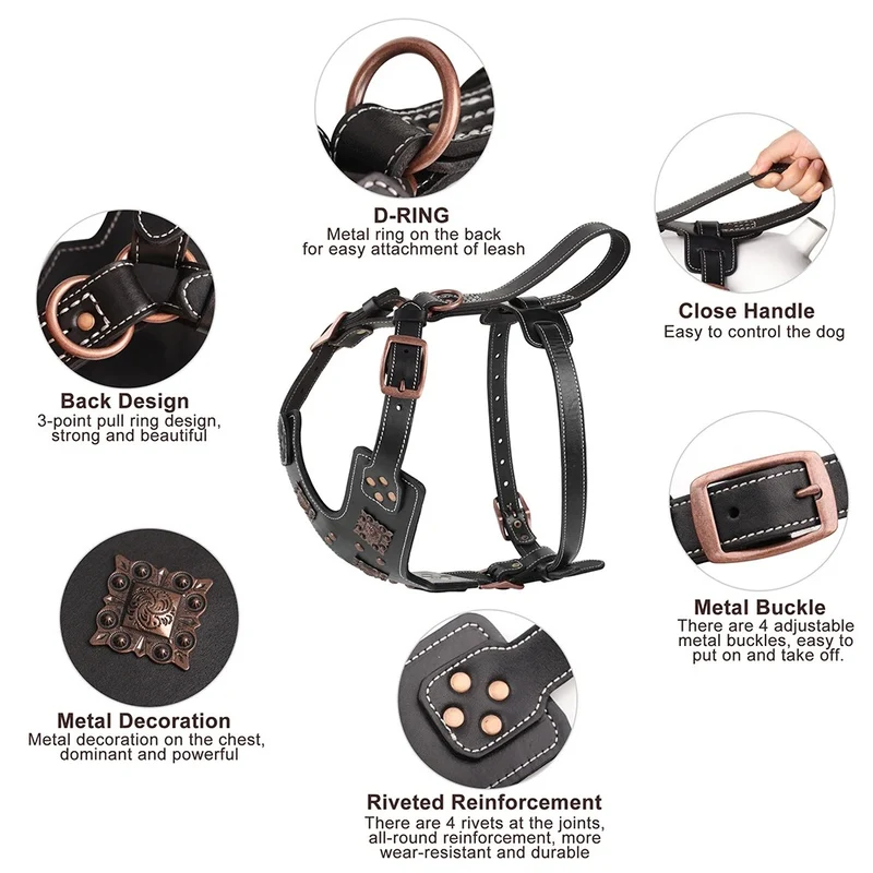 Harnais en cuir véritable pour chien