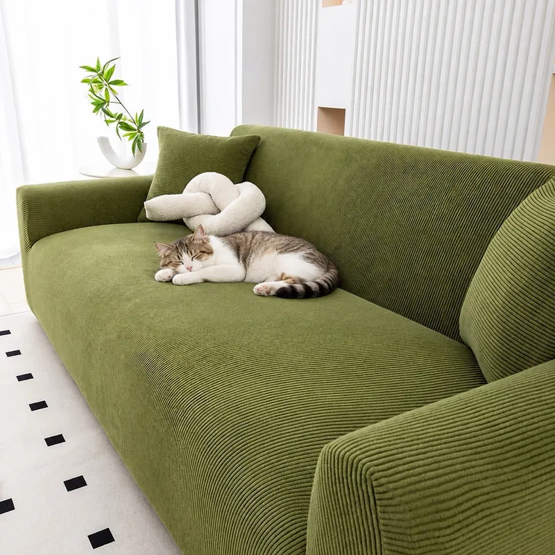 Housse de canapé chat extensible velours – Côtelia