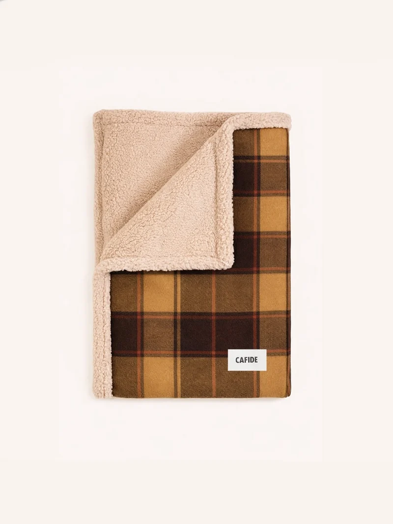 Plaid pour chien - Tartan moutarde et sherpa - Cafide