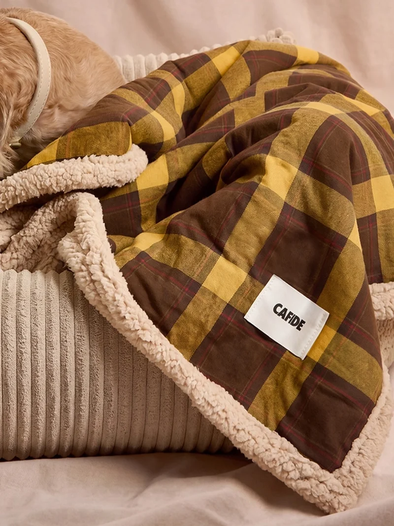 Plaid pour chien - Tartan moutarde et sherpa - Cafide