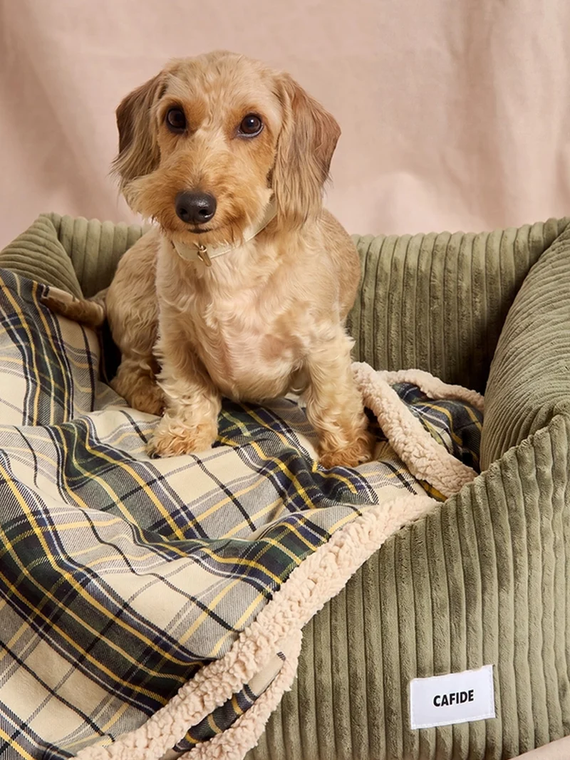 Plaid pour chien - Tartan beige et sherpa - Cafide