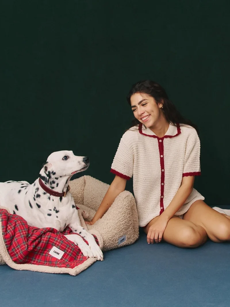 Plaid pour chien - Rouge royal et sherpa - Cafide