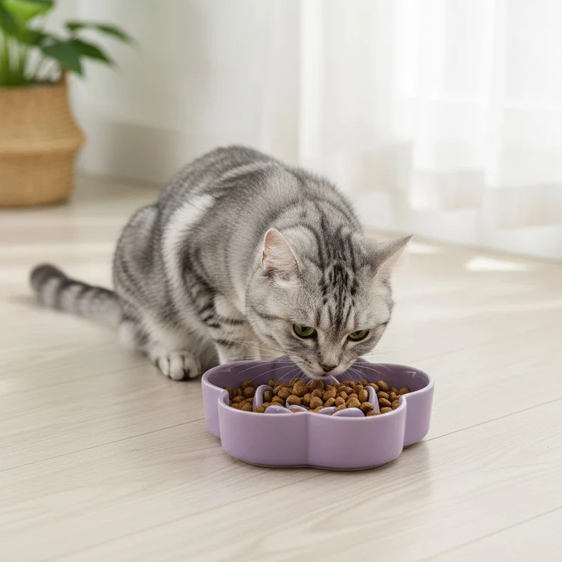 Gamelle anti glouton chat céramique - FlowerCat