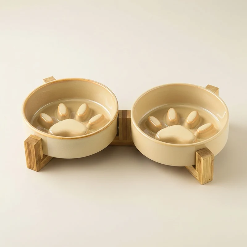 Gamelle anti glouton chat céramique avec support - PawBowl