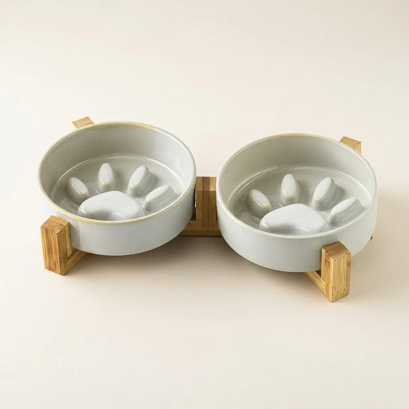 Gamelle anti glouton chat céramique avec support - PawBowl