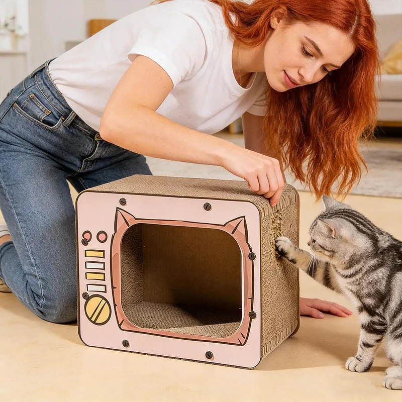 Griffoir carton design TV pour chat - CatTV