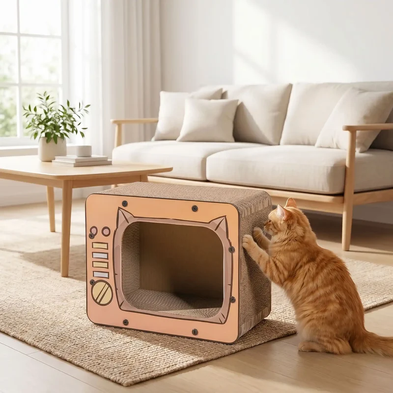 Griffoir carton design TV pour chat - CatTV