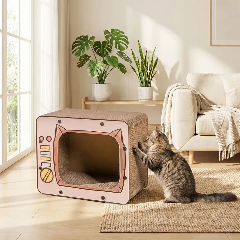 Griffoir carton design TV pour chat - CatTV