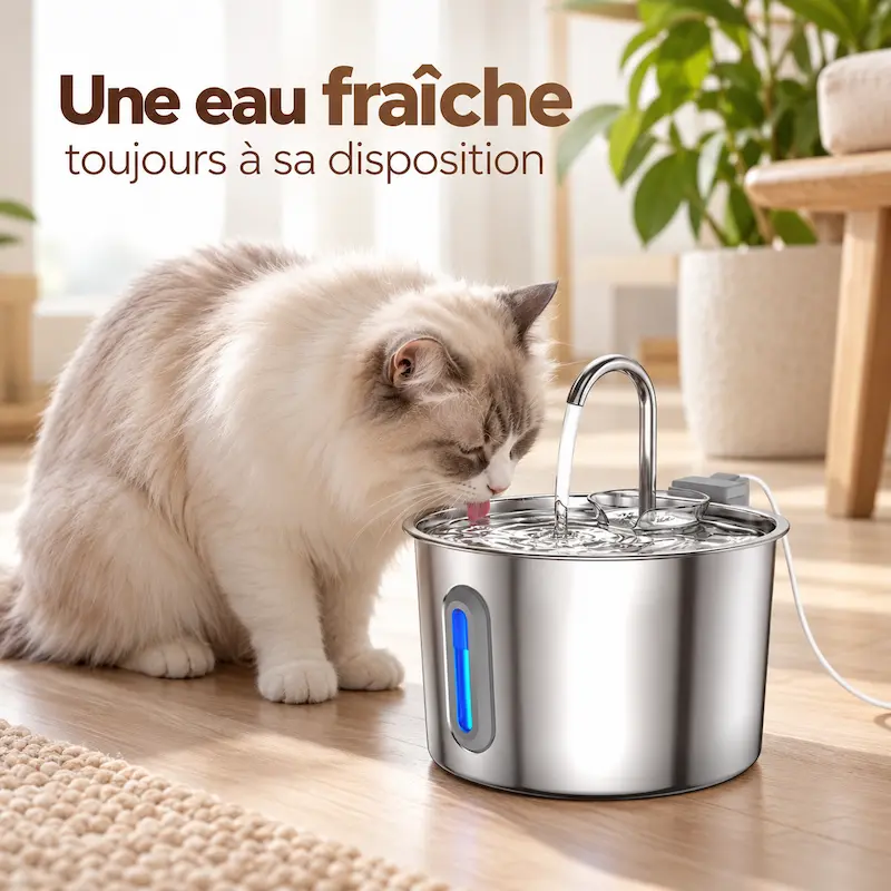 Fontaine chat inox pompe améliorée - Ultra silencieuse | Naya