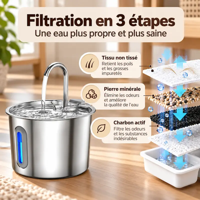 Fontaine chat inox pompe améliorée - Ultra silencieuse | Naya