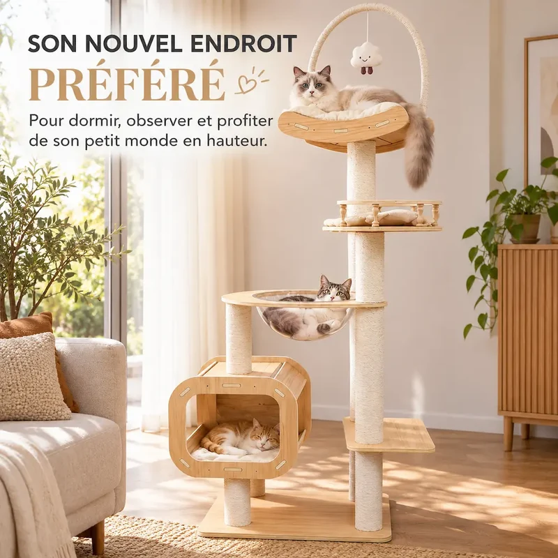 Arbre à chat en bois 180 cm - Design | Altéa