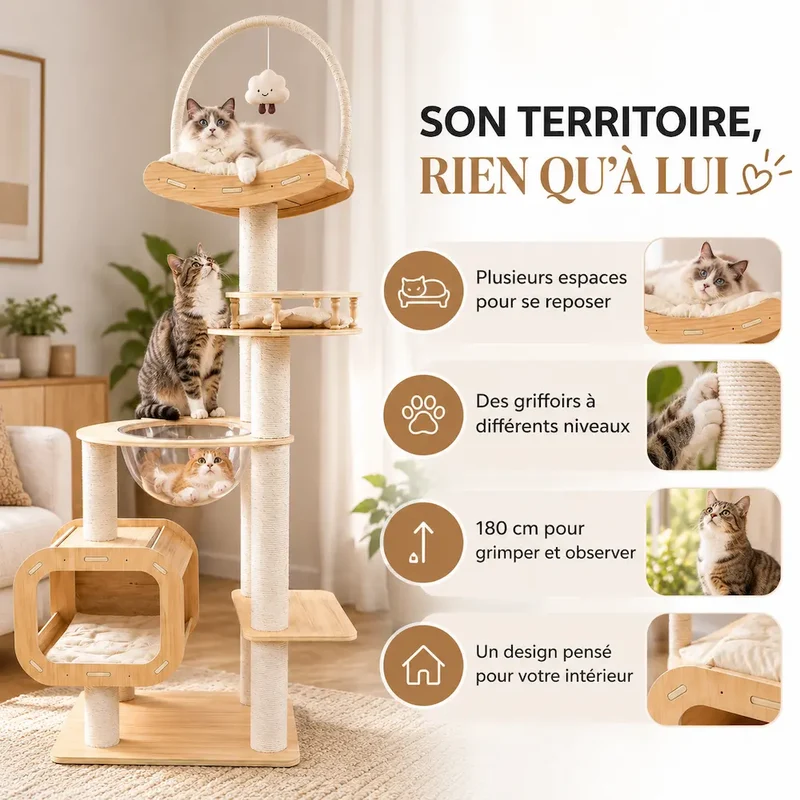 Arbre à chat en bois 180 cm - Design | Altéa
