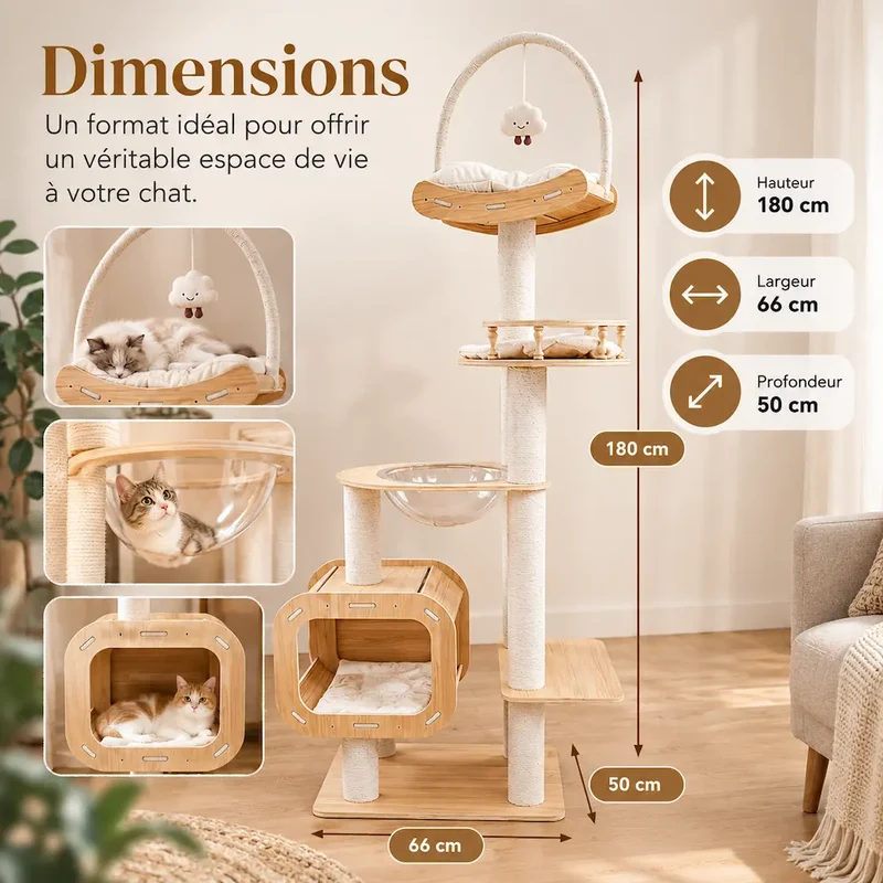 Arbre à chat en bois 180 cm - Design | Altéa