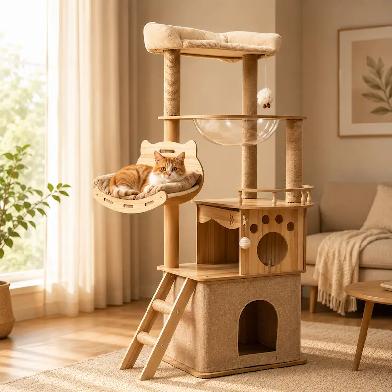 Arbre à chat 150 cm - Design bois multifonction | Nooka