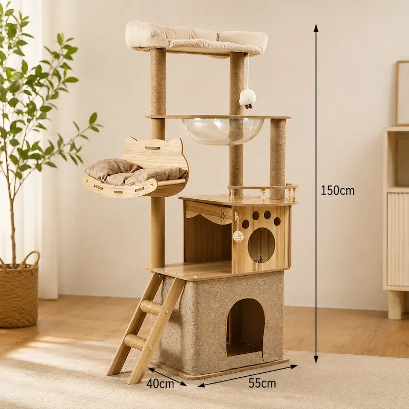 Arbre à chat 150 cm - Design bois multifonction | Nooka